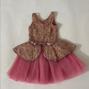 Elegant Pink Sequin Kids Dance Costume